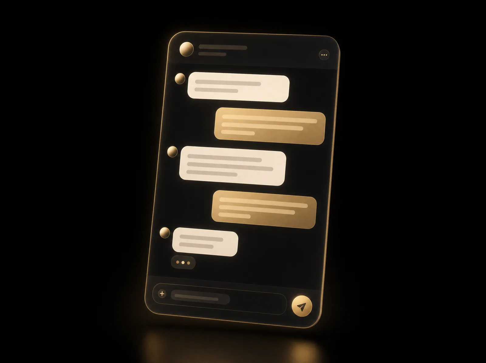 Chatbot-Konversation in dunkler Oberfläche mit goldenen Akzenten